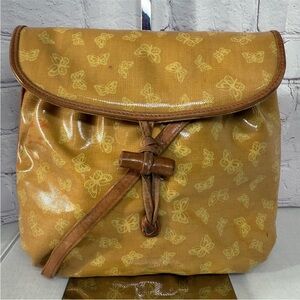 Bottega Veneta 1970s yellow Coated Canvas raffia Butterfly Print crossbody bag